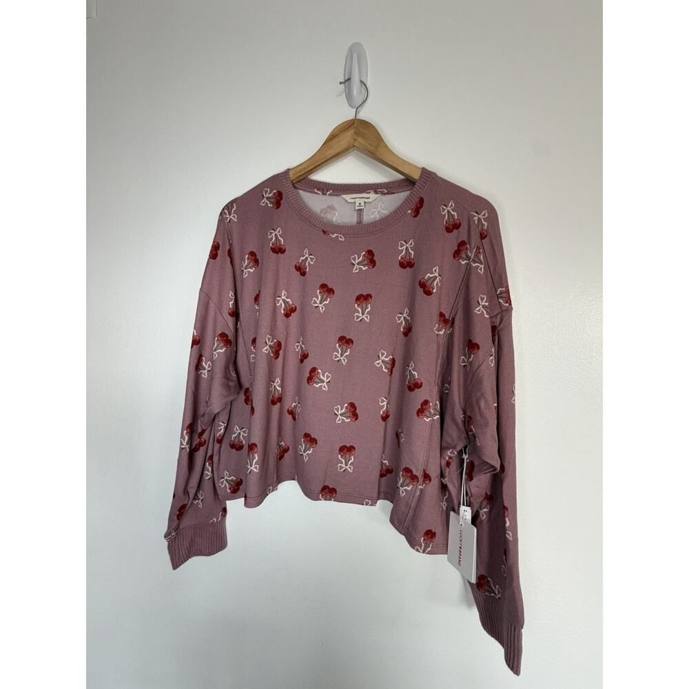 Lucky Brand Women's M Purple/Red Cherry Crew Neck Pullover Sweater - Picture 4 of 9